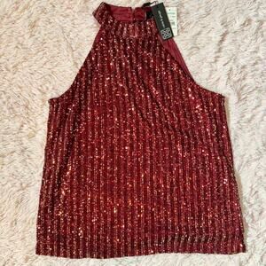 Cable‎ & Gauge Burgundy Fire Glam Sexy Whimsygoth Grunge Sequin Halter Top